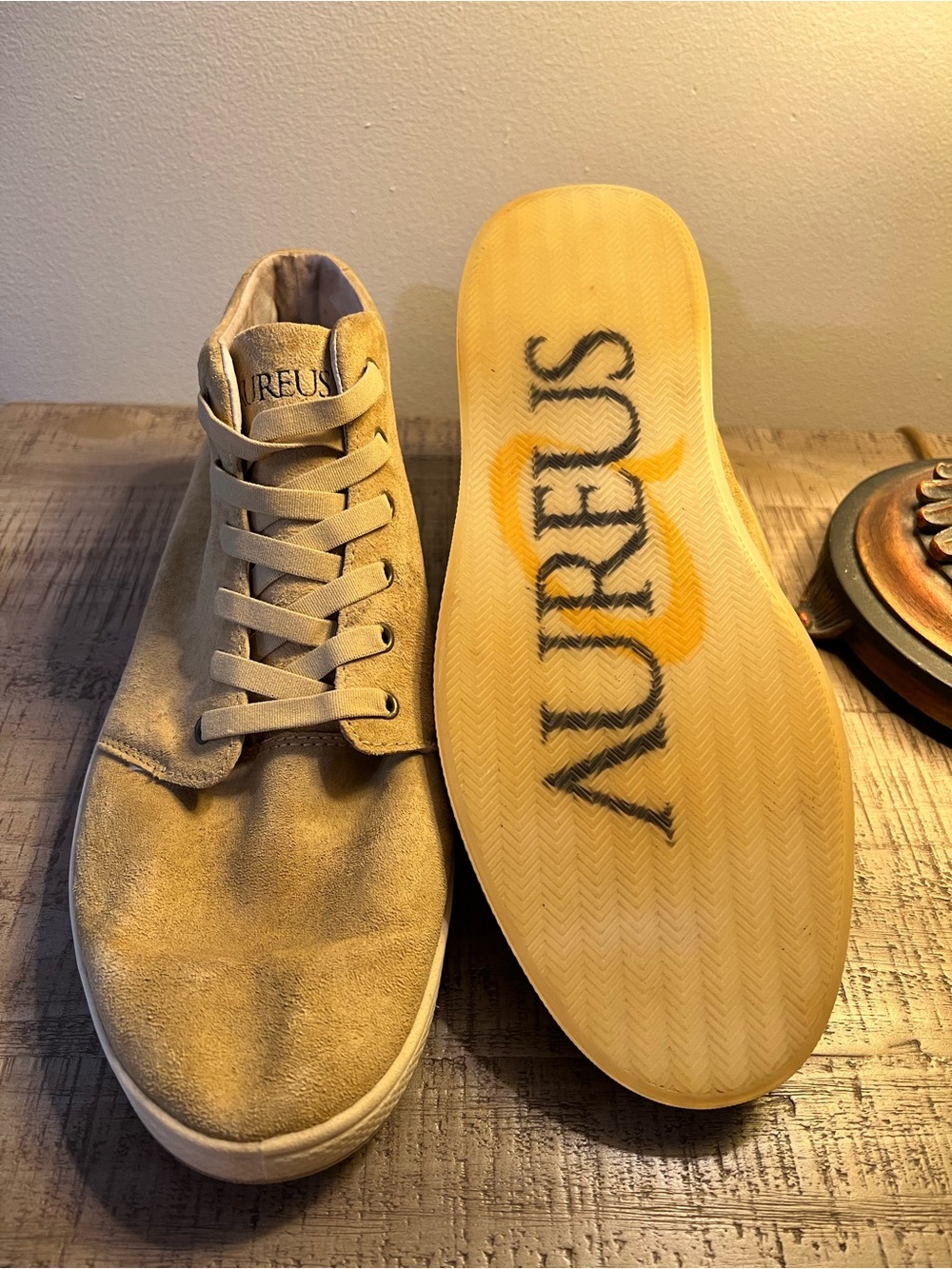 Aureus Patron Men's Beige NuBuck Leather Chukka Slip On Boots - Size 10.5